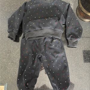 Lola and the Boys Black Sweatshirt and Pants Set with Colorful Gems